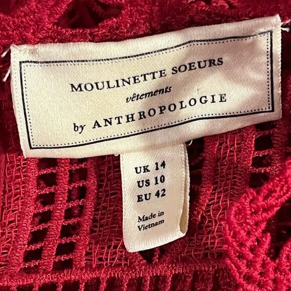 Moulinette Soeurs Anthropologie Tamera Red Lace Blouse Size 10 - Picture 10 of 14